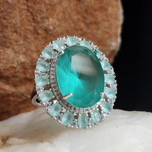 Sterling Silver 925 Ring Aqua Blue Chalcedony Gems Unique Designer Silversmith